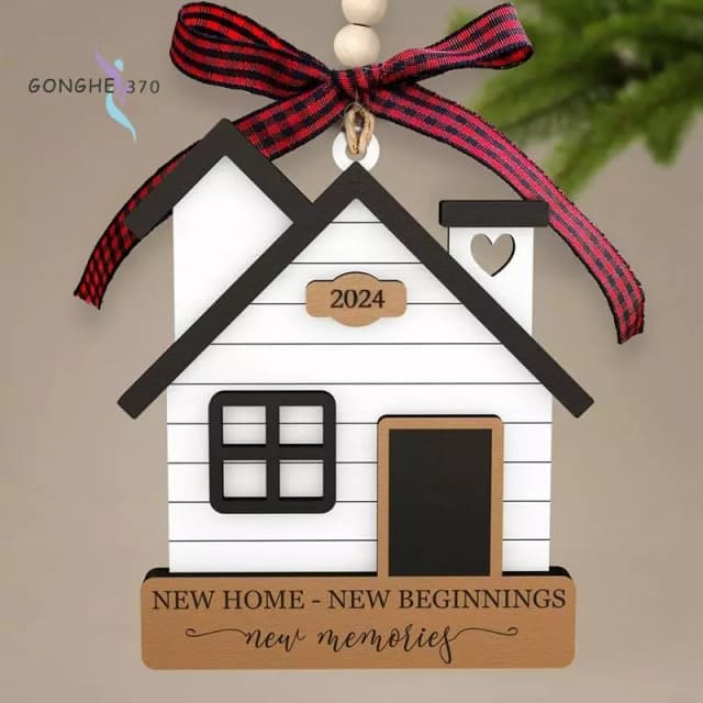 ป้ายไม้แขวนรูปบ้าน New Home New Beginnings ของขวัญขึ้นบ้านใหม่